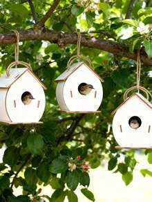 3pcs Wooden Birdhouse, Suitable For Outdoor Bird Nests, Bird Nest Landscape Decor, Outdoor Balcony Decor, Outdoor Gardening Supplies, Garden Decor, And Outdoor Windproof, Moisture-Proof And Warm Habitat - A-Brown - View 1