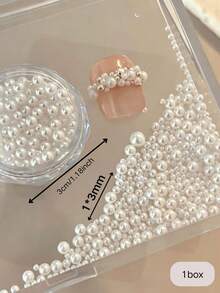 1盒高光泽珍珠饰品，多功能3D珍珠贴纸，适用于美甲沙龙，不脱落迷你白色圆形珍珠水钻，DIY美甲用品 - 彩色 - 查看 7