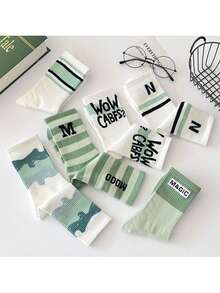 7 Pairs Of Socks Women's Mid-Tube Socks Ins Style All-Match Socks Highly Attractive Forest System High Street Autumn Green Student Sports Long Tube - Multicolor - View 4