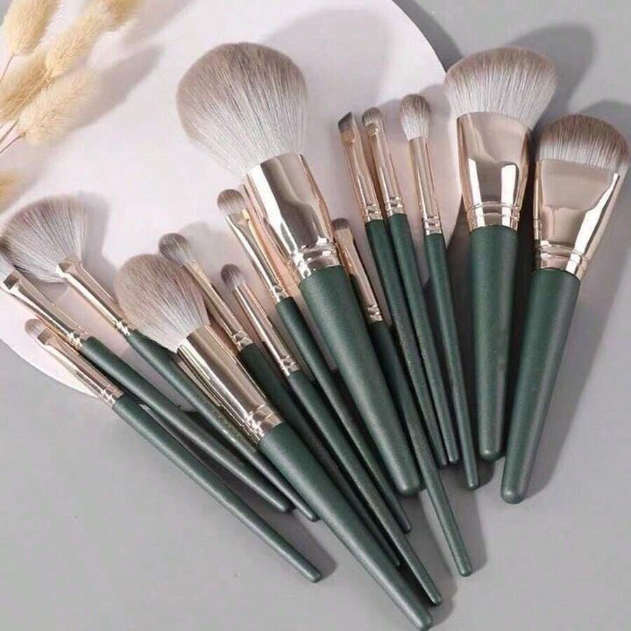 Bộ cọ trang điểm Green Cloud 14 món, được trang bị lông siêu mềm và dày, bộ cọ trang điểm toàn mặt phù hợp cho người mới bắt đầu, dùng để tán kem nền, má hồng, phấn mắt và phấn phủ. Dụng cụ trang điểm đa chức năng, bộ cọ trang điểm hoàn chỉnh, phù hợp cho du lịch, người đam mê trang điểm, người mới bắt đầu, dụng cụ làm đẹp, cọ trang điểm, dụng cụ làm sạch, cọ má hồng, cọ phấn phủ. - Bộ cọ trang điểm - Xem 1