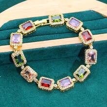 1 pieza Elegante pulsera de tenis para mujer, diseño cuadrado vintage con circonita cúbica brillante, adecuada para vacaciones, uso diario, boda, Día de San Valentín, Día de la Madre, regalo de Navidad - vistoso - Ver 7