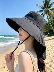 Women's Summer UV Protection Sun Hat, Large Brim Neck Cover All-In-One Sun Hat, Lightweight Breathable Sweat-Wicking, Ponytail Friendly Design, UV Protection Face Flattering, Suitable For Outdoor Sports, Hiking, Tea Picking, Beach Travel, Commuting And Rural Activities, Multifunctional Fashion Headwear, Essential Summer Outdoor Sun Protection Accessory - Fisherman's Hat - View 12
