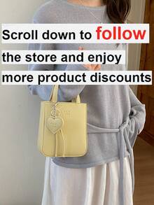 1pc Women's Solid Color PU Handbag, Fashionable Zipper Closure, Suitable For Dates & Gifts - Yellow - View 2