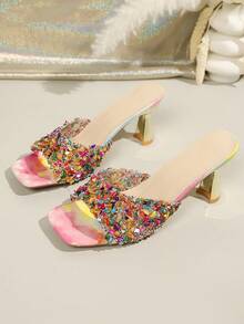 Women's Rhinestone Embellished Stiletto Sandals, Party/Date Night Wear,Summer Shoes - Flower - View 3