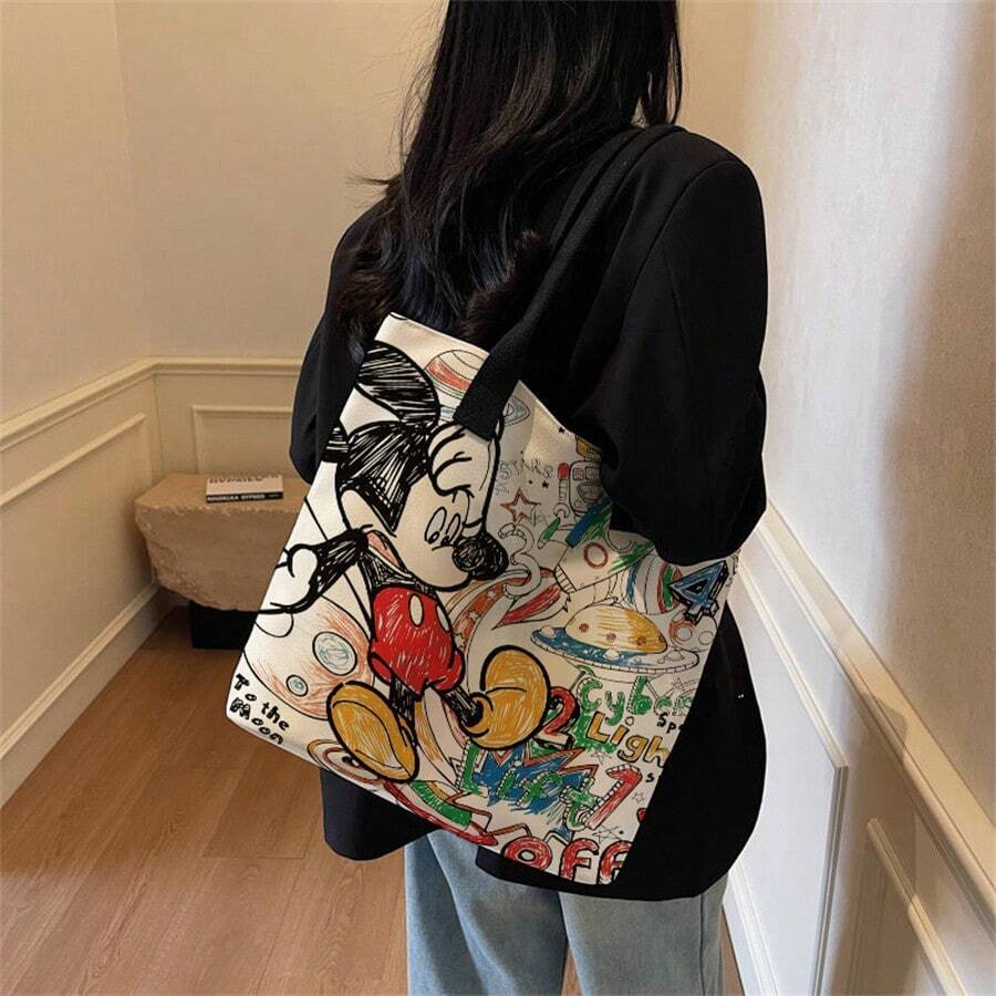 Túi xách tay thêu hình chuột Mickey, gấu bông và thỏ của Disney, đa năng, thích hợp đi làm, mua sắm, du lịch, dung tích lớn. - Nhiều màu - Xem 1