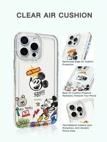 1 pieza Funda de teléfono creativa con protección direccional, a prueba de golpes, de material de gel suave de TPU, con licencia oficial de Disney Mickey Mouse, con cojín de aire y grosor anti-caída, adecuada para iPhone 17/Air/16 15 14 13 12 11/17 Pro Max, funda de teléfono transparente - transparente - Ver 2