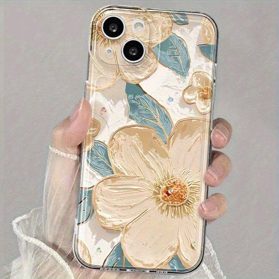 1pc Classic Retro Floral Painting Transparent Soft Phone Case, Compatible With Samsung Galaxy A04e/12/A13/A14/A34/A50/A52/A53/A54/S21/S22/S23/S24/S25/S25Ultra - Multicolor - View 1