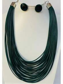 Maxi Waxed Multi-Strand Necklace Set With Button Earrings - 綠色 5 - 查看 1