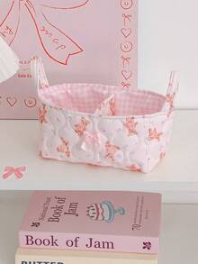 1 pièce Panier de rangement matelassé à motif cœur Ins, organisateur de bureau, conception de poignée portable, organisateur de rouge à lèvres, pinceaux de maquillage et produits de soins de la peau, décoration de bureau, organisateur de cosmétiques, panier de pique-nique portable, cadeau de la Saint-Valentin, cadeau de rentrée scolaire - Multicolore - Voir 18
