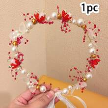 1pc Floral Faux Pearl Mesh Flower Headband, 5 Colors Available, Ethereal Girlish Elegant Hairpiece, Suitable For Daily, Photography, Wedding, Festivals, Great Gift For Girlfriend, Daughter, Female Friends - View 12