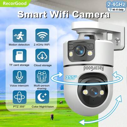 RecorGood 1pc Wireless IP Security Camera, 1080P 2.4GHz WiFi IP Surveillance System, Supports AI Human Tracking, Full-Color Night Vision, Two-Way Audio, Pan-Tilt, APP Control, USB Powered, Suitable For Home, Yard, Balcony, Home Security Monitoring, Great Gift Choice For Halloween, Christmas, New Year