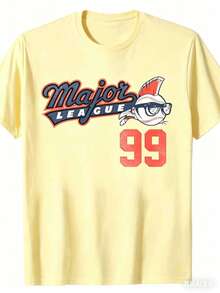 180g Vintage Baseball Pattern T-Shirt - 180g Heavyweight Crew Neck Short-Sleeve Shirt, MAJOR LEAGUE 99 Print, Loose Casual Fit, Machine Washable, Classic Crew Neck Design, Durable Fabric, Suitable For Weekend Wear, Vintage Style High-Quality Print, Adult Clothing - Màu vàng - Xem 1