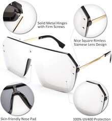 Gafas de sol clásicas siameses de una pieza bonito diseño retro sin montura para mujeres hombres, lentes de sol cuadradas de gran tamaño B2574 - 04 Pago - Ver 6