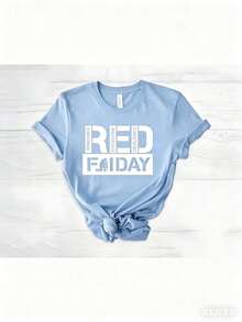 May 5th Day Casual T-Shirt 100% Cotton Women's Summer Top. On Fridays We Wear Red Shirts, We Wear Red To Remember Everyone's Deployment. American Flag American Veterans T-Shirt, American Flag T-Shirt 180g Breathable Cotton Tee, All Match - 藍色 - 查看 10