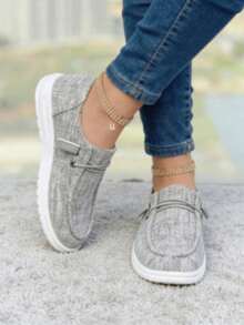 Women's Loafers, Casual Holiday Style, Four Seasons Style, Indoor And Outdoor, Solid Color Pattern, Versatile, Light And Comfortable, Round Toe, Elastic Laces, Easy To Put On And Take Off Flat Shoes - Tro - Xem 3