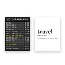 2pcs/Set Airport Destination Poster, Travel Board Quote Canvas Art Print, Honeymoon Travel Wall Decor, Unframed - A - View 3