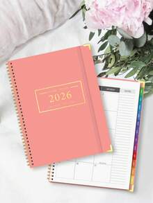 2026年周/月计划本，带标签页，高品质螺旋装订A5尺寸，2026年7月至12月，厚纸耐用硬封面，适用于工作、学习、家庭规划、预约安排、目标追踪，办公用品 - 粉紅色 - 查看 3