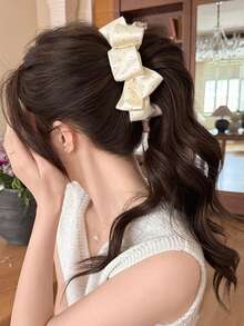 1个女士波点缎面蝴蝶结发夹，优雅马尾香蕉夹，扭转夹发卡，适合日常佩戴 - 彩色 - 查看 10