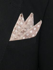 1 pieza Pañuelo de bolsillo cuadrado con estampado de crisantemo para hombres, adecuado para negocios, viajes, fiestas y ocasiones formales para combinar con trajes - Multicolor - Ver 7