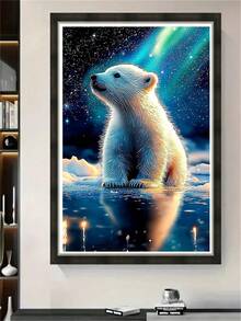1 Set Diamond Painting Kit - Full Drill Round Diamonds, Art Painting Of Polar Bear Cubs Under Aurora, Suitable For Beginners, Perfect For Home And Office Decor, Excellent Holiday Gift - 圓鑽 - 查看 2