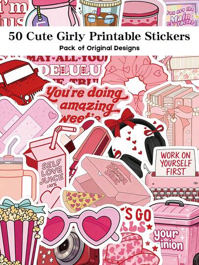 YWWBLD 50 miếng dán in hình dễ thương dành cho nữ, dùng để trang trí sổ lưu niệm, vali, laptop, ốp điện thoại, tự làm sticker graffiti. Đây là món quà tuyệt vời dành cho bạn bè thân thiết.