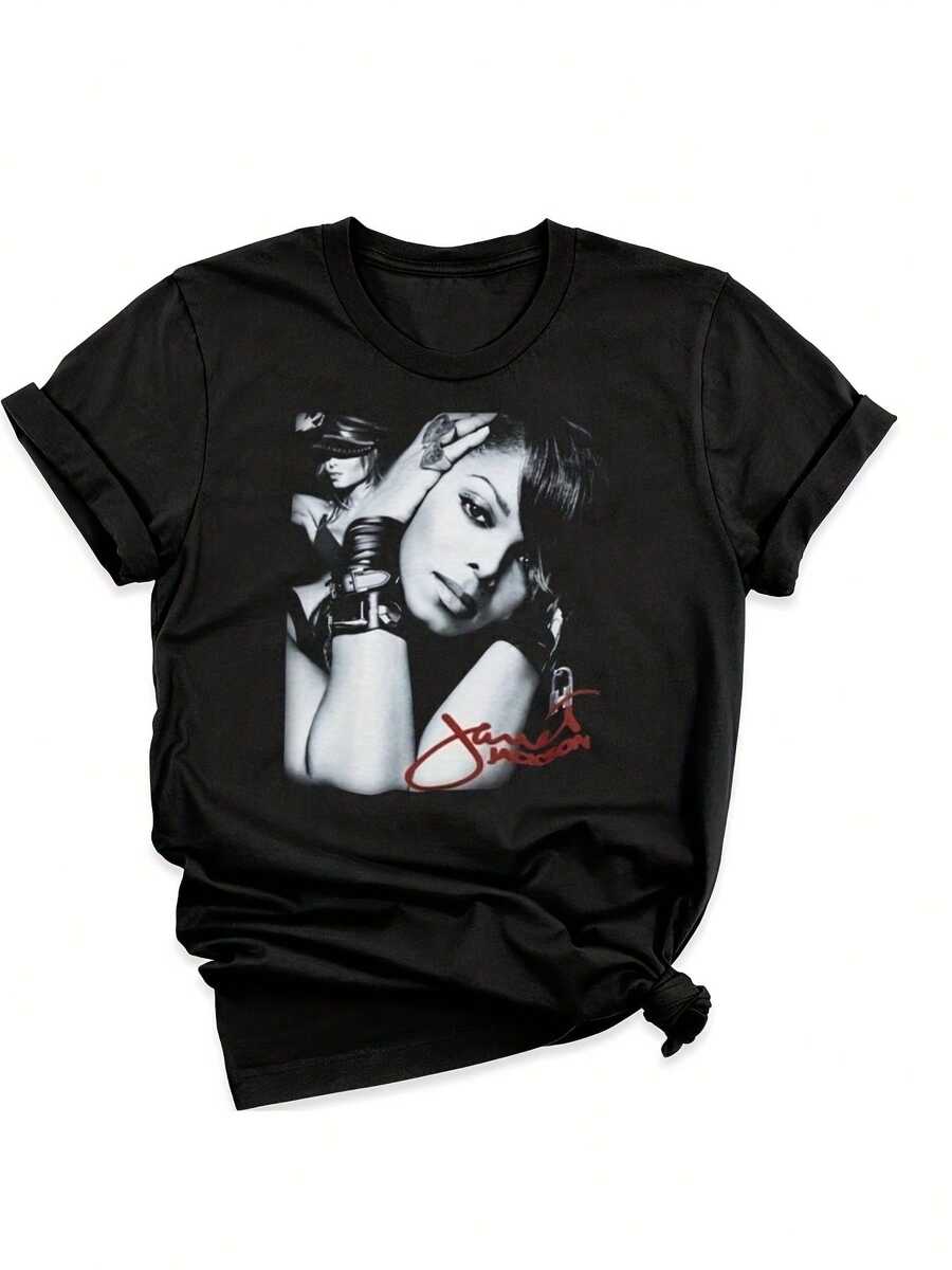 Jennifer Jackson Official Apparel T-Shirt - Featuring Her Iconic Signature Stance And Graphics, This Loose-Fitting Neutral Black/White T-Shirt Boasts A Vibrant And Long-Lasting Print. It'S Comfortable And Breathable, Perfect For Concerts, Halloween - 黑色 - 查看 1