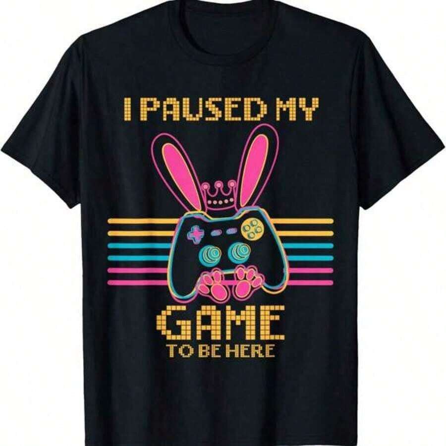 Video Game Easter Bunny Gaming Controller Gamer Girl T-Shirt PBYA - Black - View 1