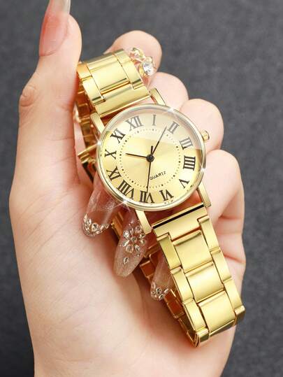 1pc Women's Fashion Casual Roman Numeral Dial Quartz Wrist Watch, Stylish & Elegant (No Watch Box Included)