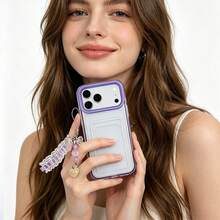 3-In-1 Card Holder + Cartoon Ribbon Bow Pendant Phone Case Compatible With IPhone 17/17 Pro/17 Pro Max/16/15/14/13/12/11 Series, Full-Body Protective Phone Case With Card Pocket, Suitable For IPhone 17 Pro Max - Mauve Purple - View 6