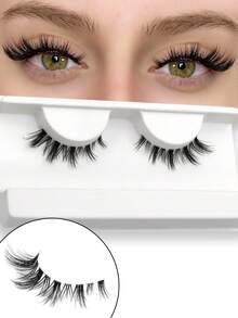 VELTRINAY 1 Pair Cat Eye Eyelashes Clear Band Lashes Daily Portable Pack False Eyelashes Fox Eye Lashes End Eye Elongated Fake Lashes Faux Mink Lashes Natural Look Eyelashes Short Lash Extension Makeup,Cartoon Lashes, Fairy-Style Design, Perfect For Cosplay - Reusable - Black - View 7