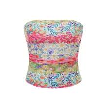 Women Floral Print Camisole Tank Top Strapless Wrapped Tube Top Crop Slim Fit Bodycon Cami - Blue - View 8