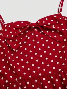 CURVE Vestido midi de línea A con cintura recogida, sin mangas, con estampado de lunares clásico y retro, elegante y de moda para vacaciones, tallas grandes para mujer, primavera/verano - Rojo y blanco - Ver 3
