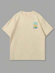 Camiseta de manga corta para hombre Coastal, estilo casual de vacaciones, con estampado de sol, ideal para el verano, cómoda y transpirable, a la moda. - Albaricoque - Ver 5