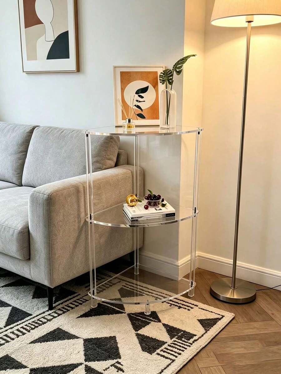 Mesa lateral de acrílico, mesa triangular, mesa lateral para sala de estar, mesita de noche para dormitorio, adecuada para sala de estar, dormitorio, baño, de uso múltiple, estantería de exhibición - Multicolor - Ver 1