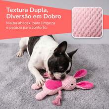 Plush Rabbit Toy With Cotton Rope For Dogs | Tear-Resistant Pineapple Fabric + Reinforced Rope | With Squeaker - 粉紅色的 - 查看 3