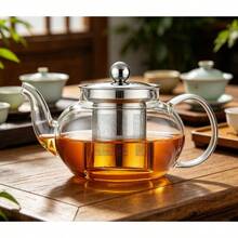 Glass Teapot With Removable Infuser, 20 Oz/600ml Glass Tea Pot Small Borosilicate Tea Steeper Kettle With Loose Leaf Tea Strainer For Flower Blooming Tea, ClearTea Maker Pitcher - Transparent - View 3
