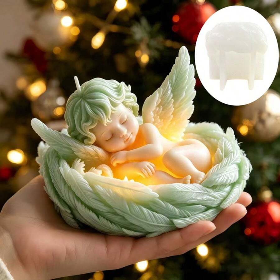 天使宝宝睡姿/鸟巢中的天使宝宝/爱心天使睡姿香薰蜡烛硅胶模具。这款硅胶模具可用于DIY树脂、石膏、黏土、混凝土、水泥等工艺品。产品易于脱模,可重复使用。适合作为情人节、母亲节、父亲节、圣诞节等节日的礼物,也可用于家居装饰。 - A - 查看 1