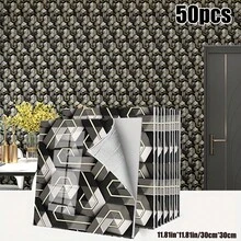 Brodark 50/100片装 30x30厘米 自粘仿大理石金箔3D墙贴，3D墙板，优雅现代设计，防水防潮，可移除不留残胶，是浴室和厨房翻新的理想之选，安装简便，经久耐用，持久如新 - 50/100片裝 - 查看 16