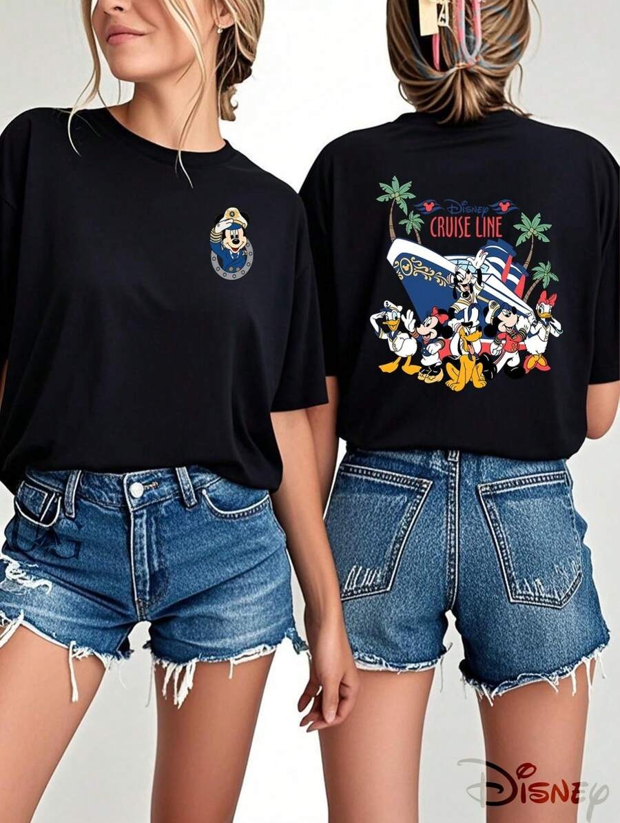Disney Women's T-Shirt Cruise Line Graphic T-Shirts Officially Printed Women's Short Sleeved T-Shirt, Suitable For Casual Shirts In Spring And Summer Seasons, Is The Best Choice For Gift Giving - 黑色 - 查看 1