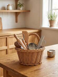 1pc PP Imitation Rattan Kitchen Storage Basket, Multi-Use Organizer For Utensils, Cups & Small Items, Perfect Graduation Gift - View 5