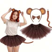 1/3/4 món phụ kiện trang phục khỉ, bao gồm băng đô có tai, đuôi, nơ và váy voan, hoàn hảo cho Halloween, cosplay và trang trí tiệc hóa trang - Nhiều màu - Xem 2