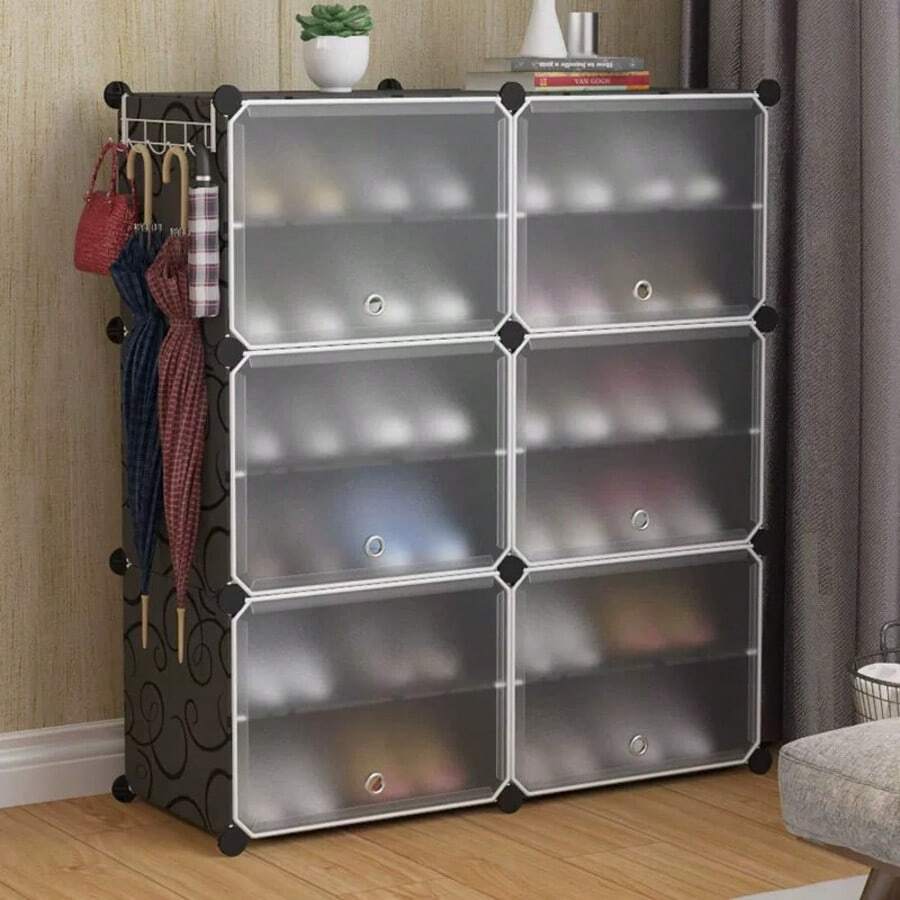 Estantería para zapatos de varios niveles resistente - 1/6/8 niveles, gabinete de almacenamiento montado en la pared, estructura de resina duradera, estantería para zapatos, organizador de armario - Multicolor - Ver 1