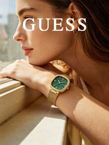 GUESS Women's Watch, Elegant Gold & Green Tone Luminous Luxury Mila Cushion-Shaped Crystal-Embellished Glowing Hands, Premium Gold Mesh Strap, Skin-Friendly, Suitable For Formal Occasions, Social Events, Anniversary, Office, Goddess, Sparkling Appearance, High-End Birthday Gift, Water Resistant - GW0354L5 - Green - View 7