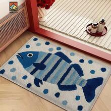 1 pieza Felpudo con diseño de pez a rayas, Felpudo de bienvenida, Alfombra pequeña, Felpudo para exteriores, Alfombra de cocina, Decoración del hogar, Felpudo para la puerta principal, Alfombra de área, Alfombra para exteriores, Decoración del hogar, Alfombra de área, Alfombra de jardín, Alfombra lavable - Multicolor - Ver 1
