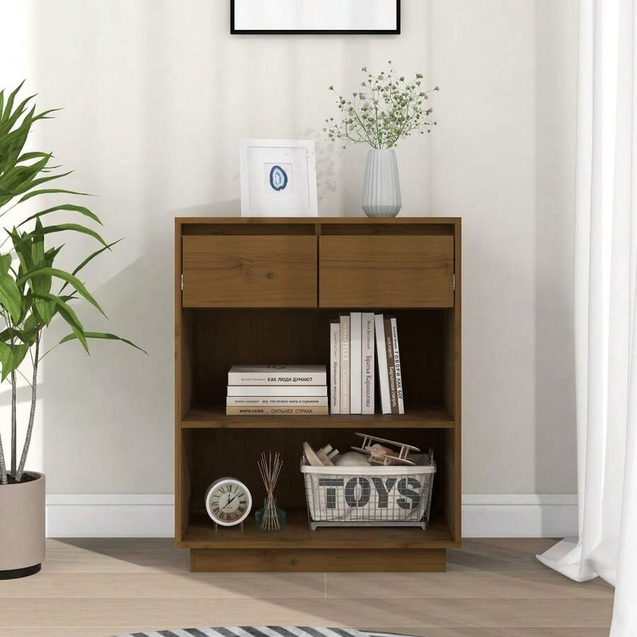 vidaXL Armoire console Marron miel 60x34x75 cm Bois de pin solide