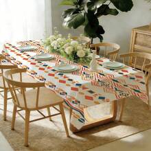 MEMNUN 1PC Bohemian Blue & Orange Geometric Pattern Printed Tablecloth, Playful & Vibrant Dining Table Cloth 140*220cm/140*180cm/140*140cm/90*140cm, Printed Polyester Material, Table Decor, Home Decor, Kitchen Decor, Rectangular Table Cloth, Square Table Cloth, Suitable For Picnic, Camping, Party, Restaurant Buffet, Home Decoration, Tabletop Decor, DIY Home Decor - Multicolor - View 9
