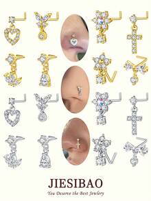 JIESIBAO 20G Dangle Nose Rings L Shaped Nose Stud Stainless Steel Butterfly Flower Heart Moon Dangle Nose Stud Ring Body Piercing Jewelry For Women Men For Daily Holiday Beach Vacation Gift Glamorous Music Festival Seaside Halloween Christmas Mother's Day Valentine's Day Coachella Summer Vacation - Multicolor - View 1