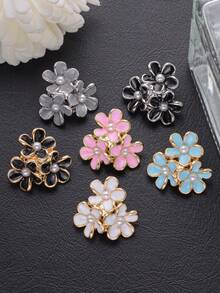 Bộ 5 chiếc cúc kim loại đính ngọc trai hình hoa 3D, dùng để trang trí váy cưới, áo len, áo khoác, đồ may vá, bó hoa, hộp quà tặng. - nhiều màu - Xem 2