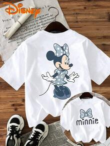 Disney Women's 100% Pure Short Sleeve Crew Neck Casual T-Shirt, Minnie Mouse Polka Dot Bow Print Pattern And Text, Spring/Summer Women's Running Fashion Crew Neck 100% Pure Short Sleeve T-Shirt, Women's Short Sleeve Crew Neck Casual Top, Disney - trắng - Xem 1