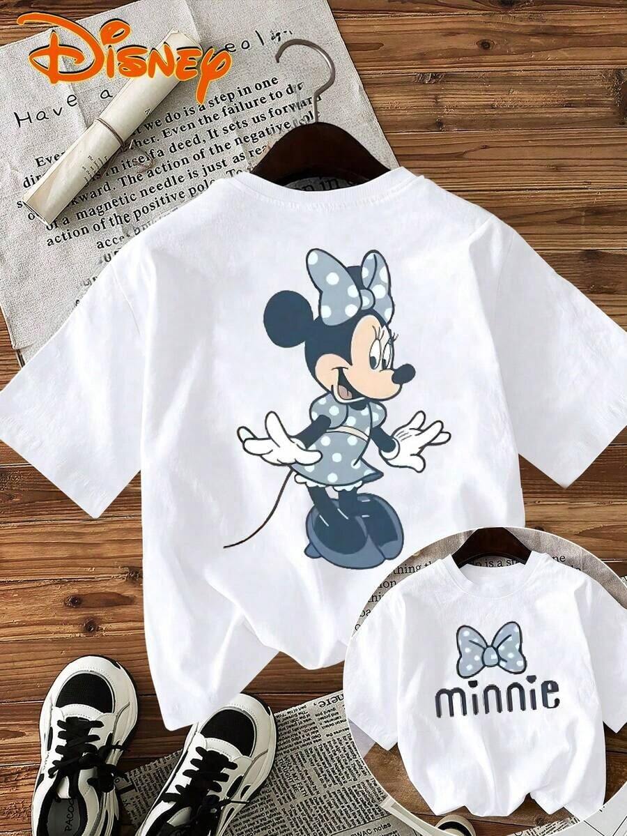 Disney Women's 100% Pure Short Sleeve Crew Neck Casual T-Shirt, Minnie Mouse Polka Dot Bow Print Pattern And Text, Spring/Summer Women's Running Fashion Crew Neck 100% Pure Short Sleeve T-Shirt, Women's Short Sleeve Crew Neck Casual Top, Disney - trắng - Xem 1